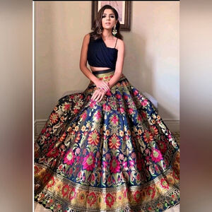 Black Zari Thread Work Banarasi Silk Lehenga Choli With Dupatta